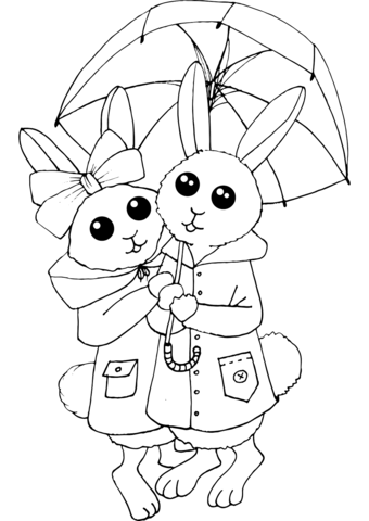 Rabbit Love Couple Coloring Page